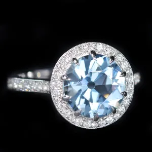 14K White Gold 2.67 Carat Aquamarine and Diamond Ring