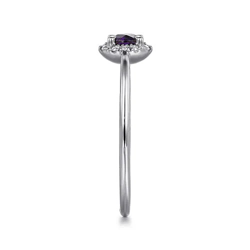 14K White Gold Amethyst and Diamond Halo Promise Ring