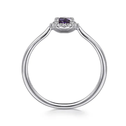 14K White Gold Amethyst and Diamond Halo Promise Ring