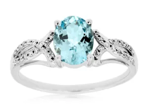 14K White Gold Aquamarine and Diamond Ring
