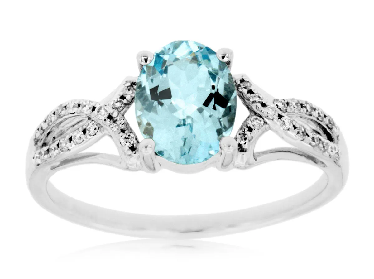 14K White Gold Aquamarine and Diamond Ring