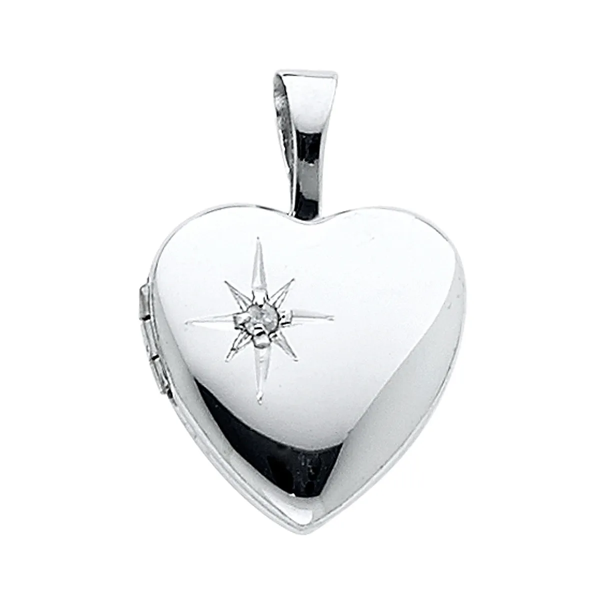 14K White Gold Cubic Zirconia Heart Locket