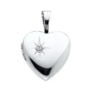 14K White Gold Cubic Zirconia Heart Locket