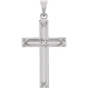14K White Gold Engraved Cross Pendant