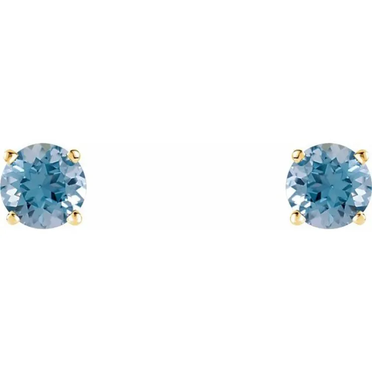 14K Yellow 5 mm Natural Aquamarine Stud Earrings with Friction Post