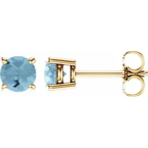 14K Yellow 5 mm Natural Aquamarine Stud Earrings with Friction Post