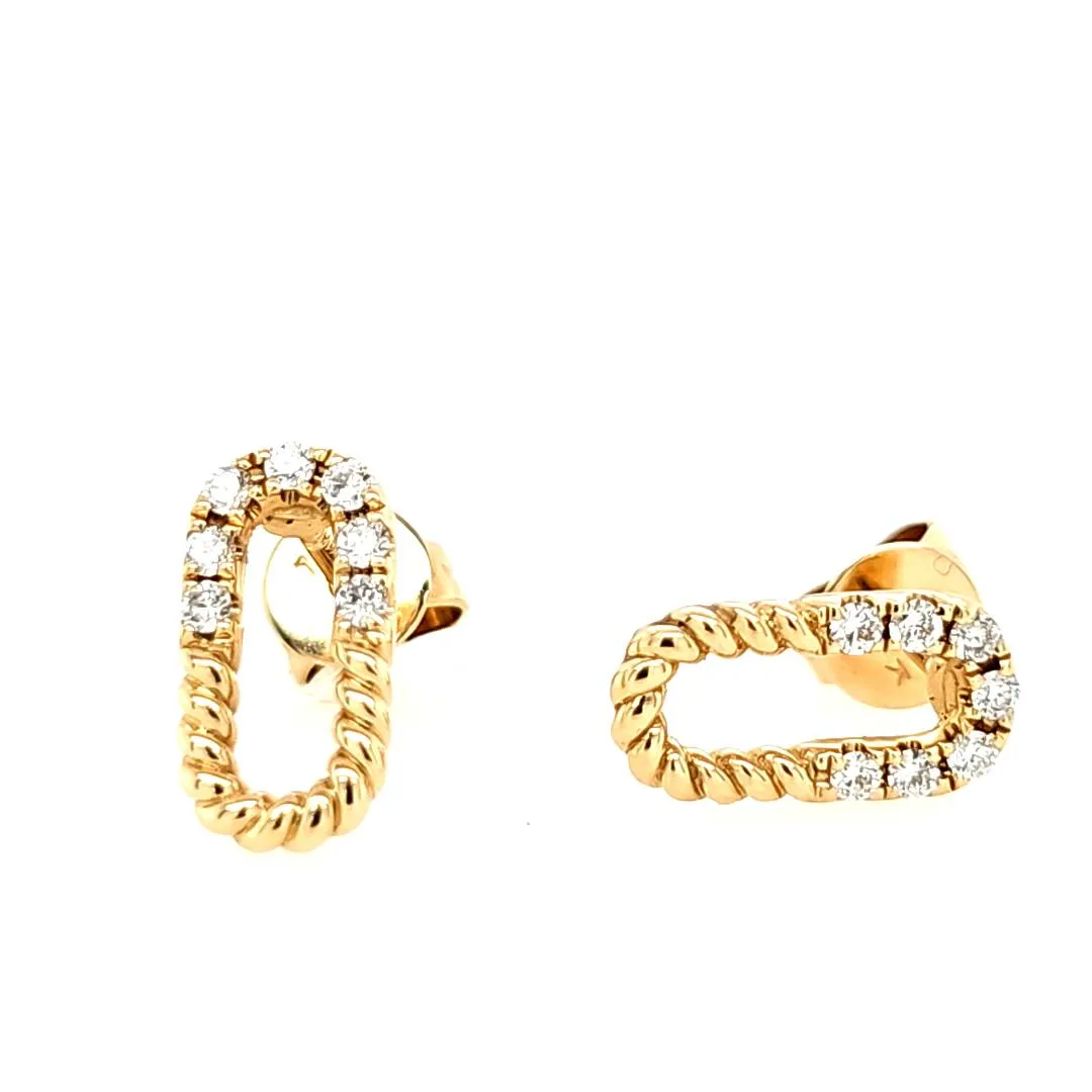 14k Yellow Gold Diamond & Rope Petite Paperclip Stud Earrings (I8418)
