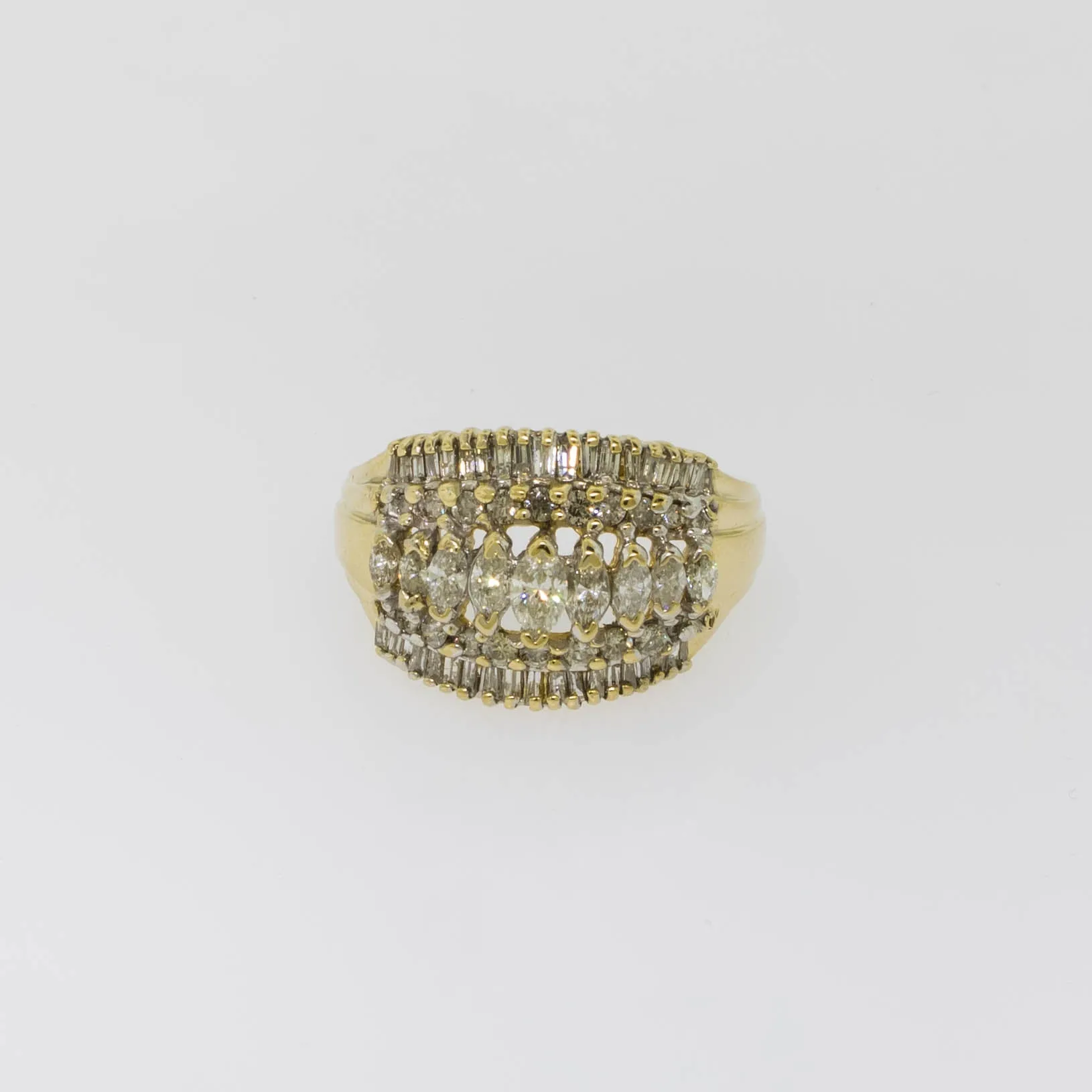 14K Yellow Gold Diamond Dome Ring - 1.76ctw, Size 10, Estate Jewelry
