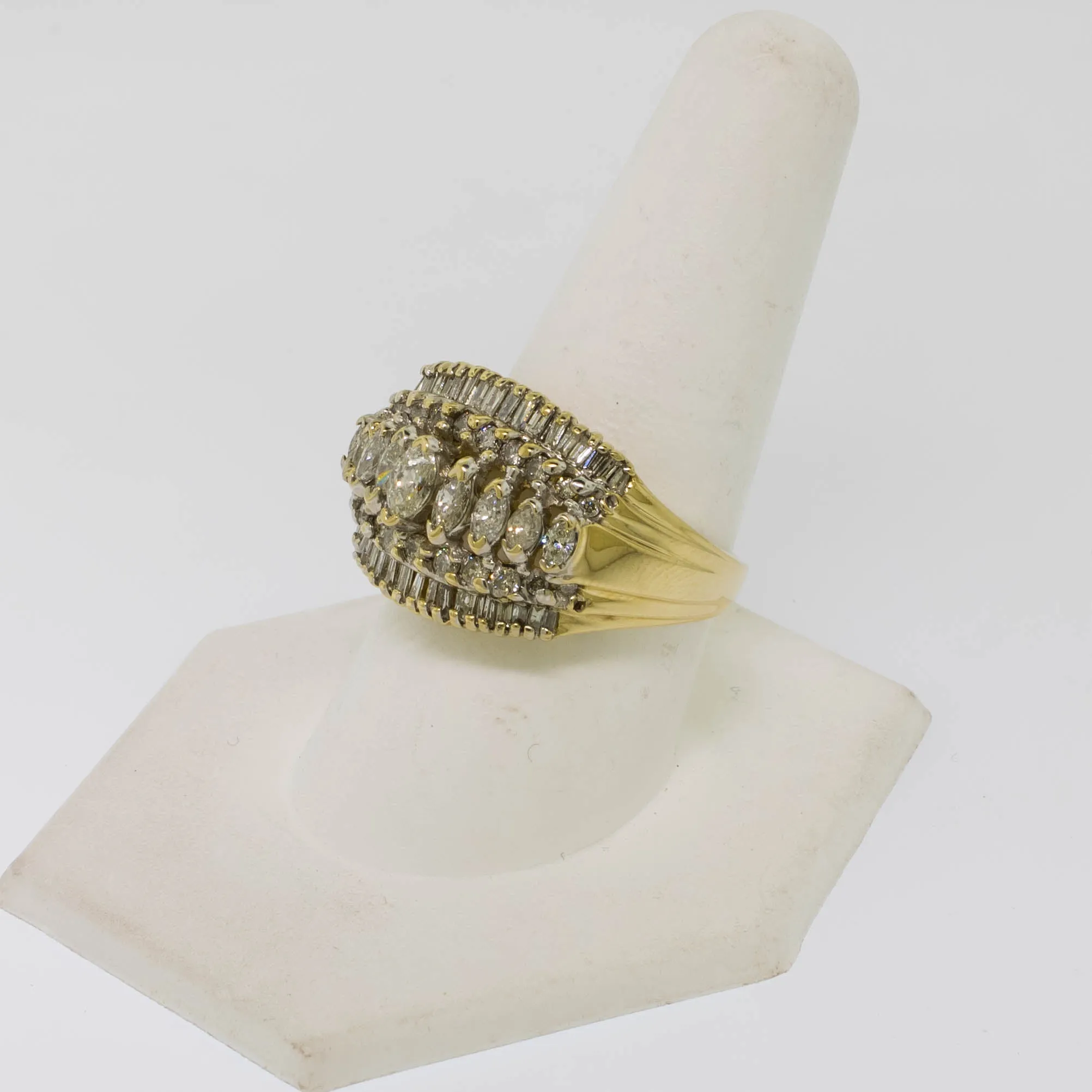 14K Yellow Gold Diamond Dome Ring - 1.76ctw, Size 10, Estate Jewelry