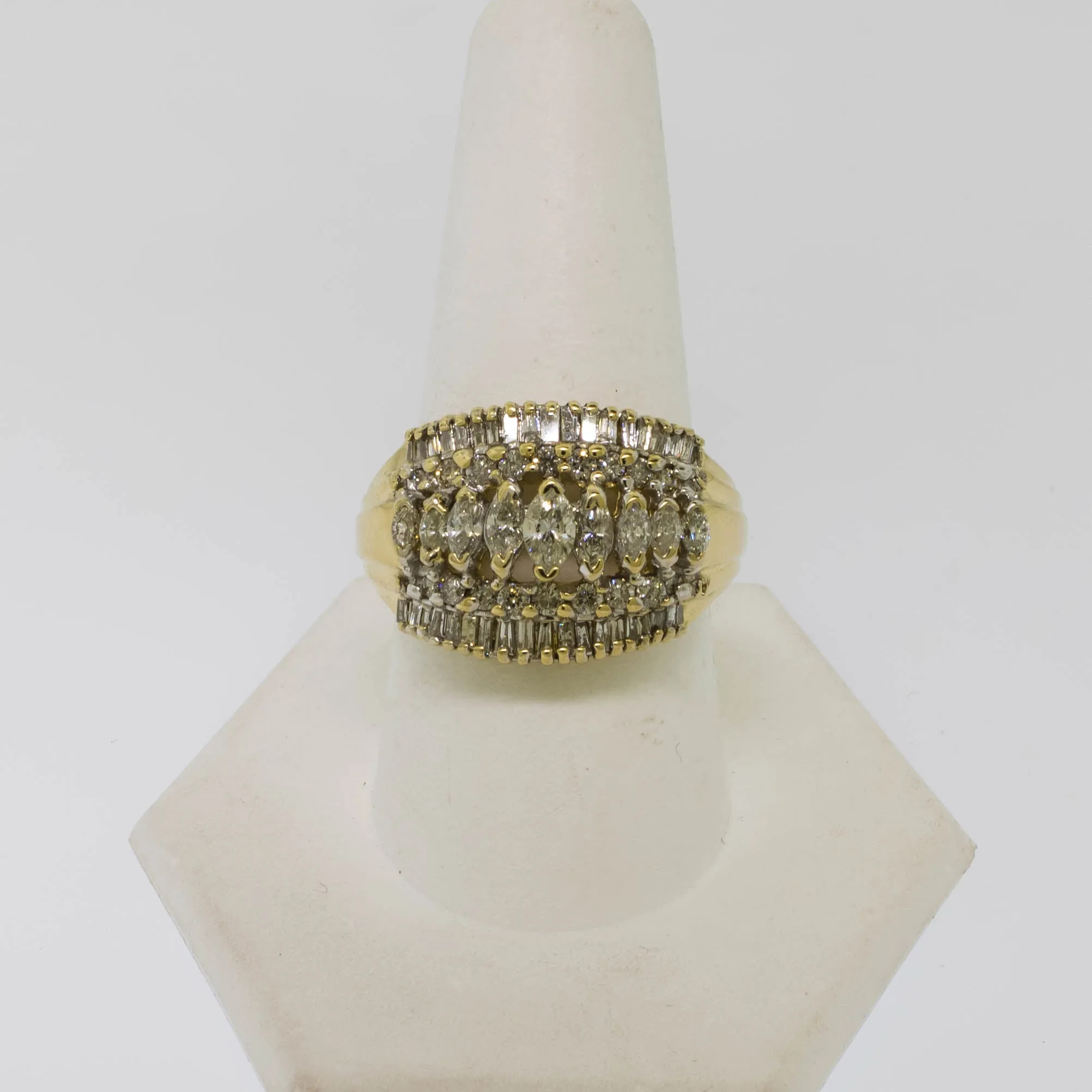 14K Yellow Gold Diamond Dome Ring - 1.76ctw, Size 10, Estate Jewelry