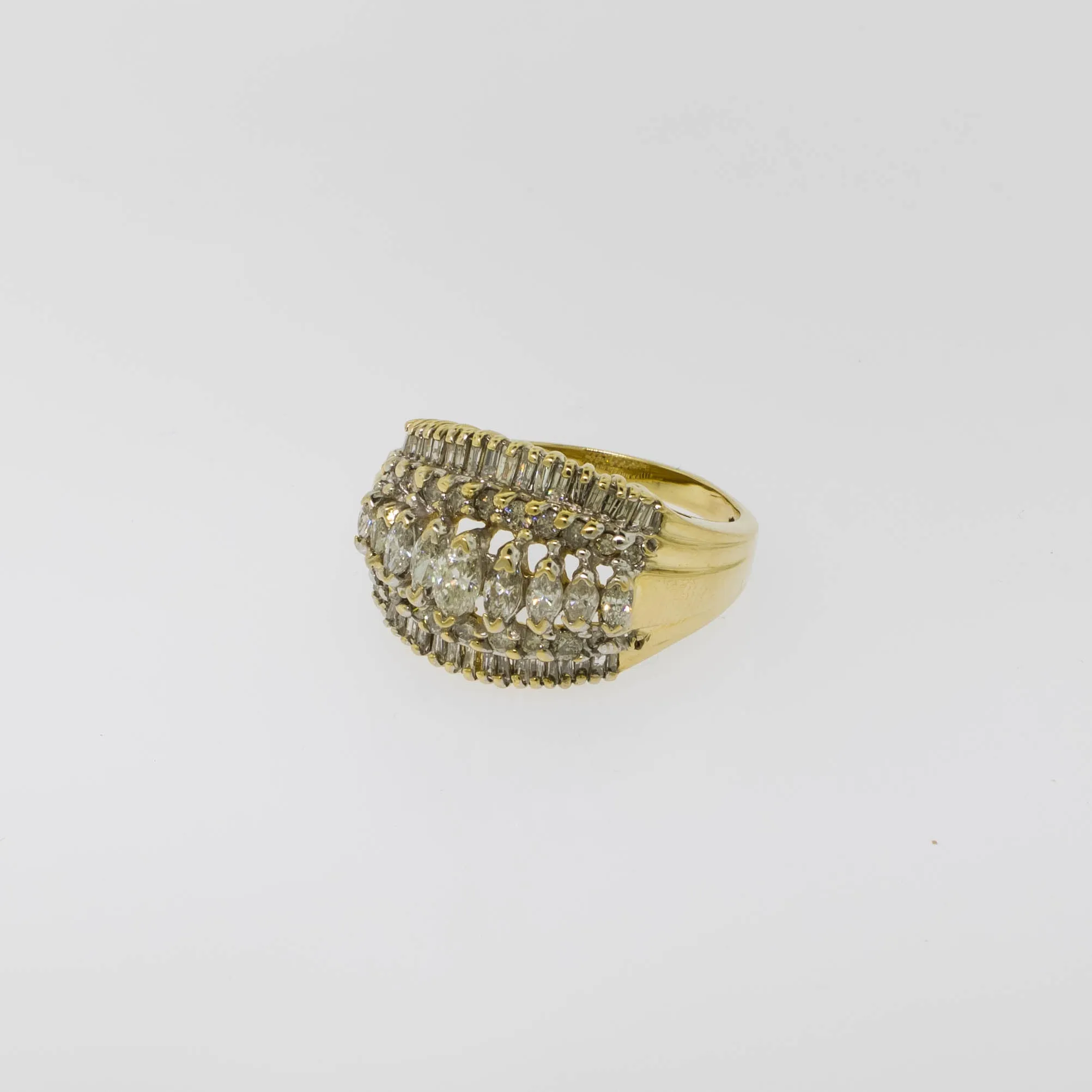 14K Yellow Gold Diamond Dome Ring - 1.76ctw, Size 10, Estate Jewelry