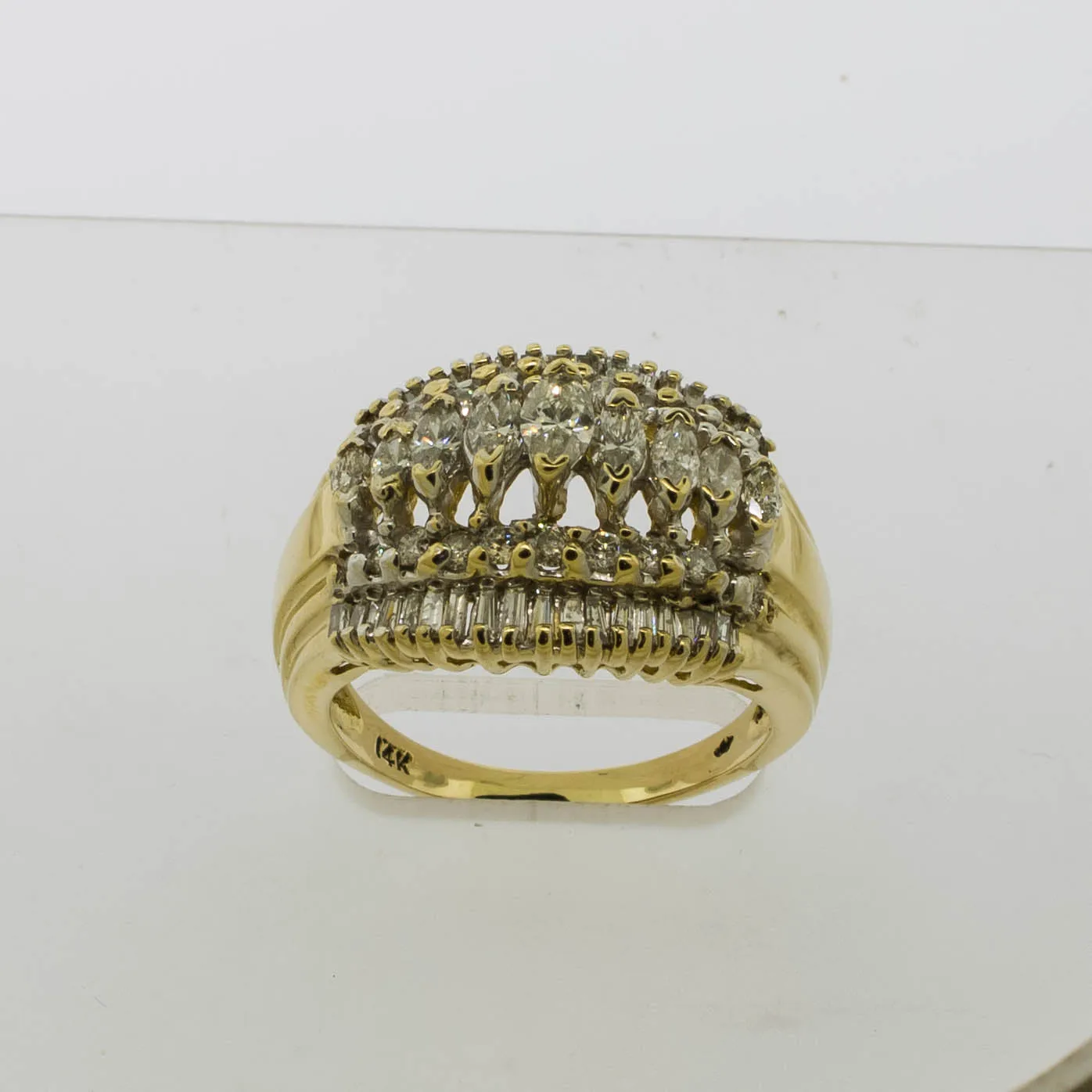 14K Yellow Gold Diamond Dome Ring - 1.76ctw, Size 10, Estate Jewelry