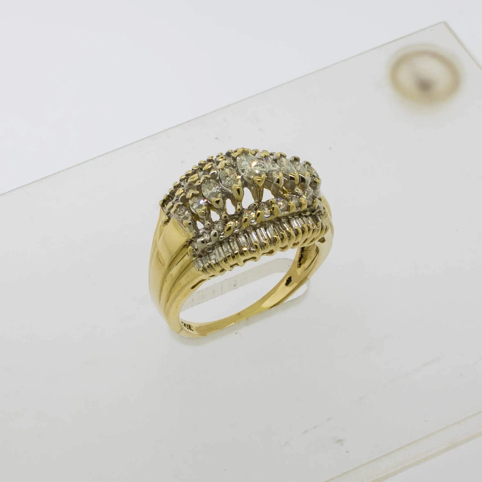 14K Yellow Gold Diamond Dome Ring - 1.76ctw, Size 10, Estate Jewelry