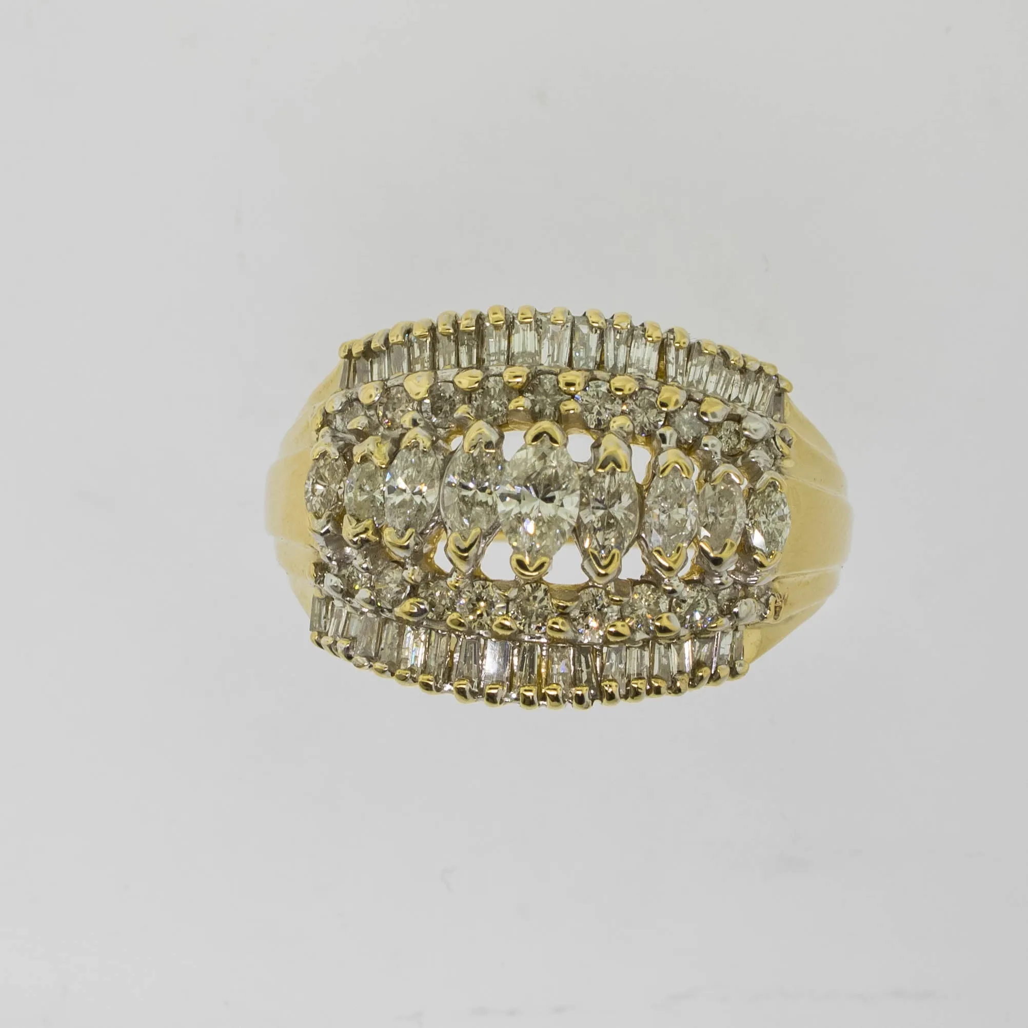 14K Yellow Gold Diamond Dome Ring - 1.76ctw, Size 10, Estate Jewelry