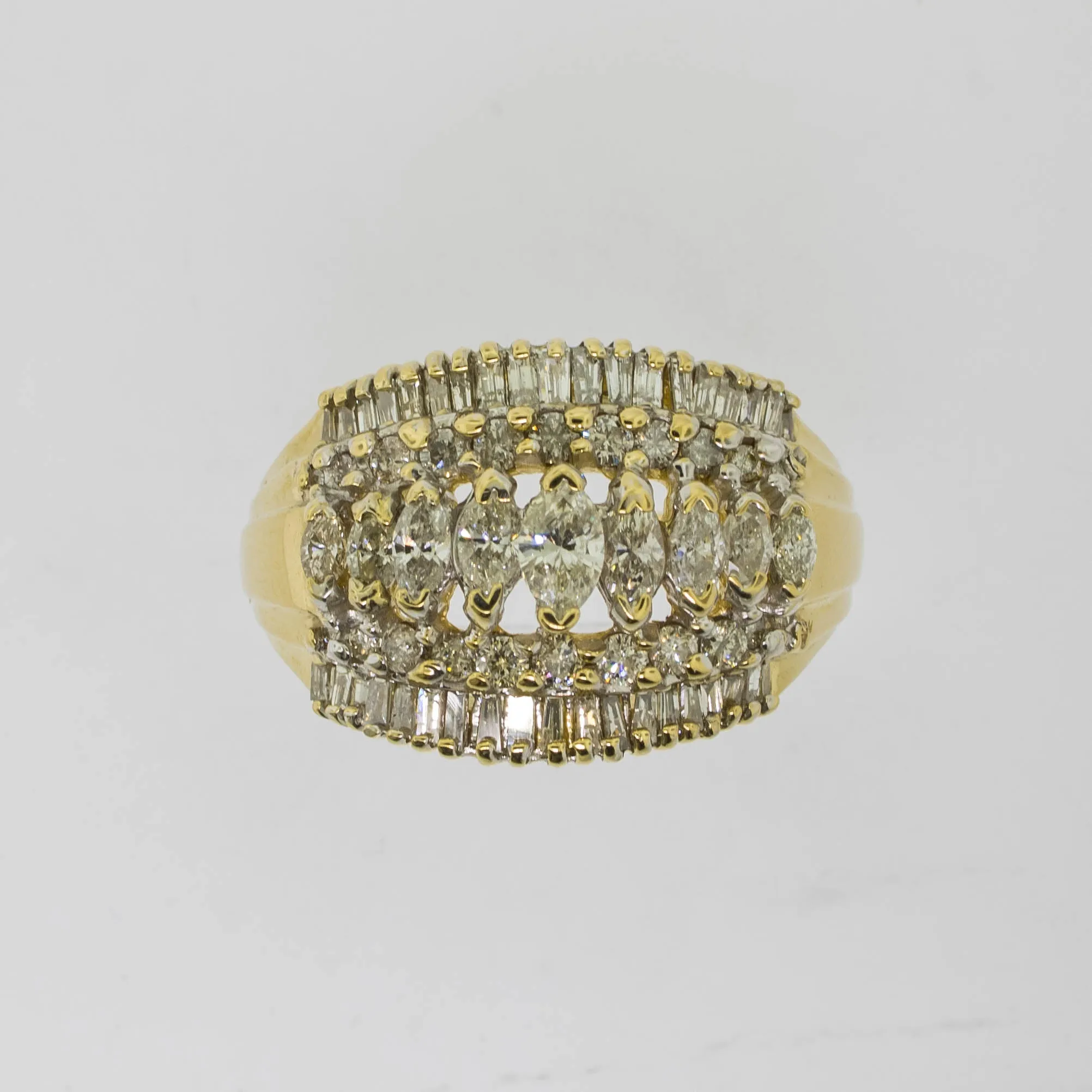 14K Yellow Gold Diamond Dome Ring - 1.76ctw, Size 10, Estate Jewelry