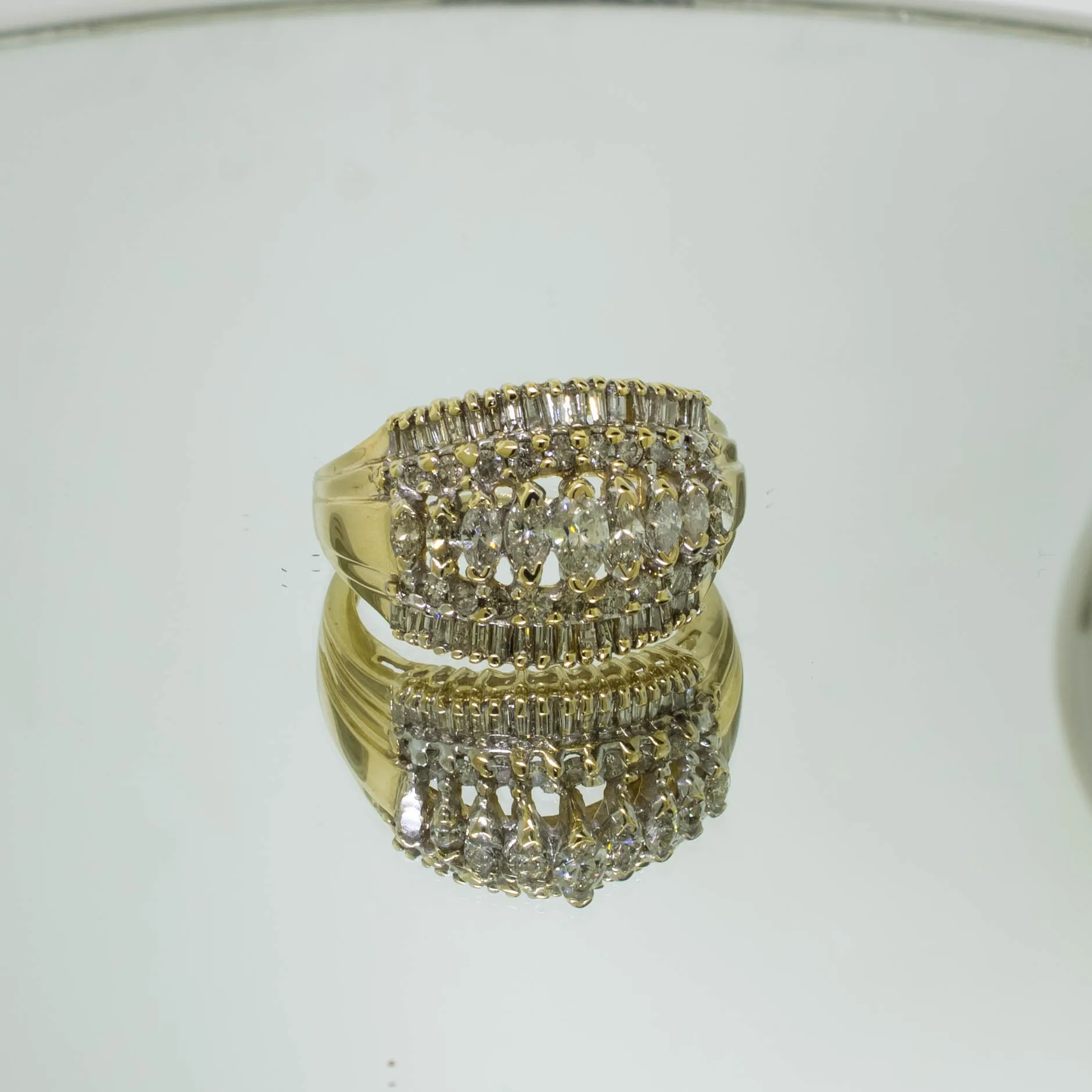 14K Yellow Gold Diamond Dome Ring - 1.76ctw, Size 10, Estate Jewelry