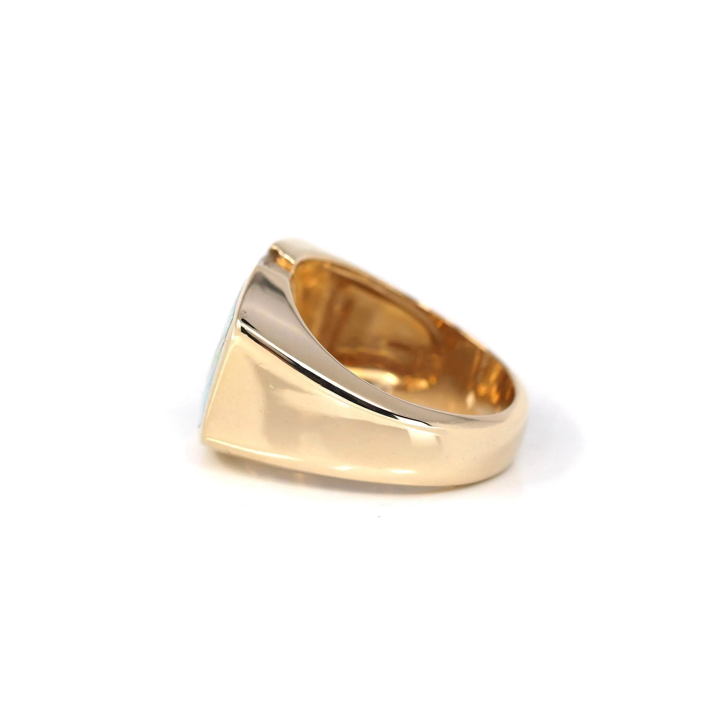 14k Yellow Gold Natural AAA Australian Opal Men's Ring with Diamonds