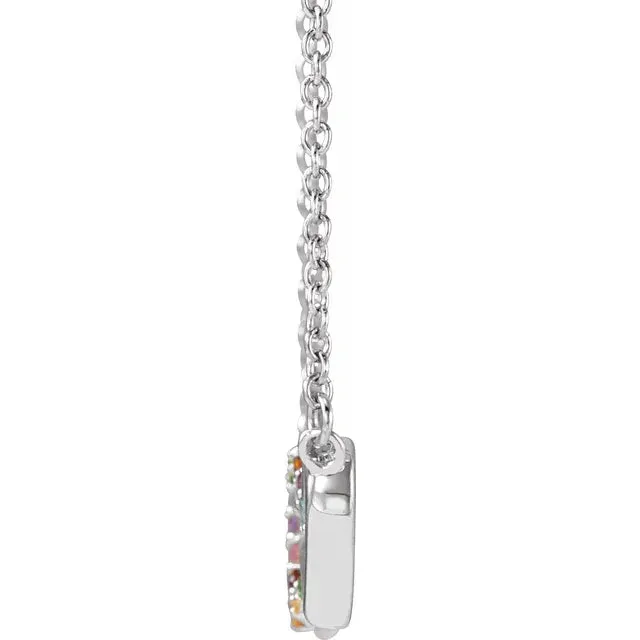 14k Yellow Rose White Gold Multi Color Gemstone Rainbow Hearts Pendant Charm Necklace