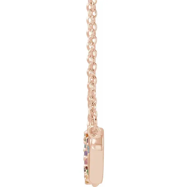14k Yellow Rose White Gold Multi Color Gemstone Rainbow Hearts Pendant Charm Necklace