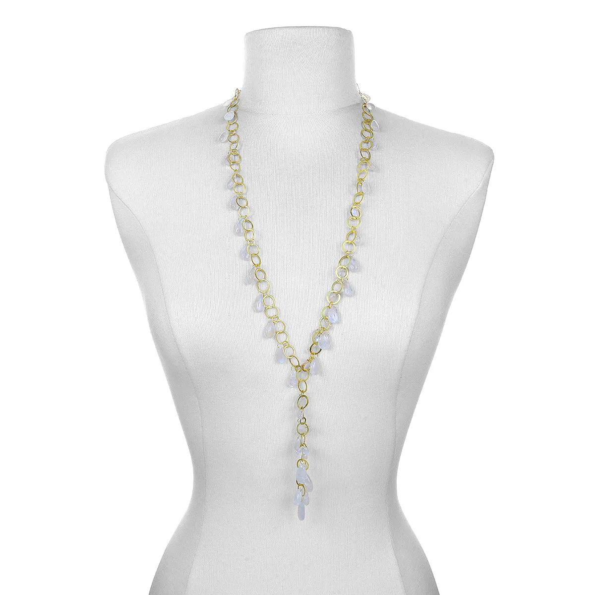 18 Karat Gold Moonstone Fringe Necklace