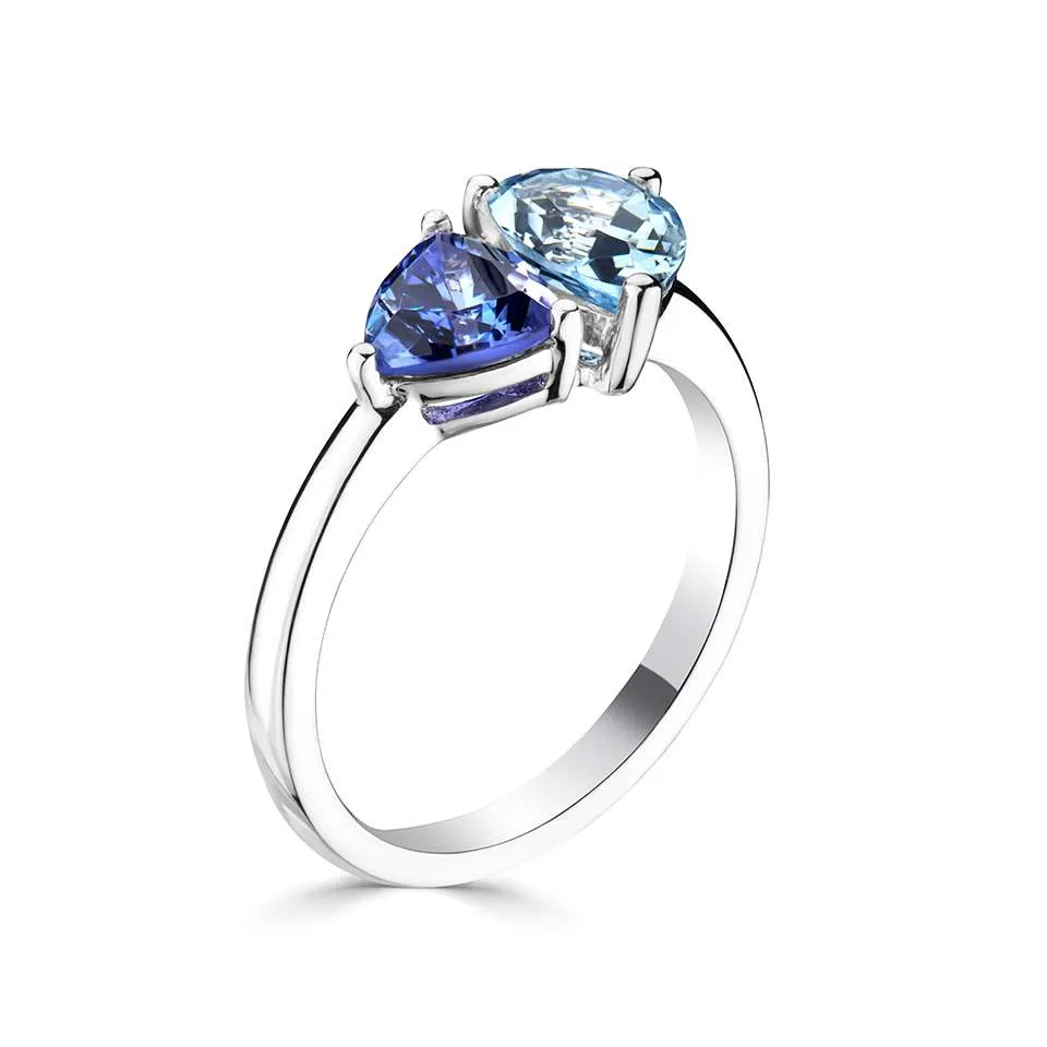 18ct White Gold 0.96ct Aquamarine And 0.90ct Tanzanite Ring