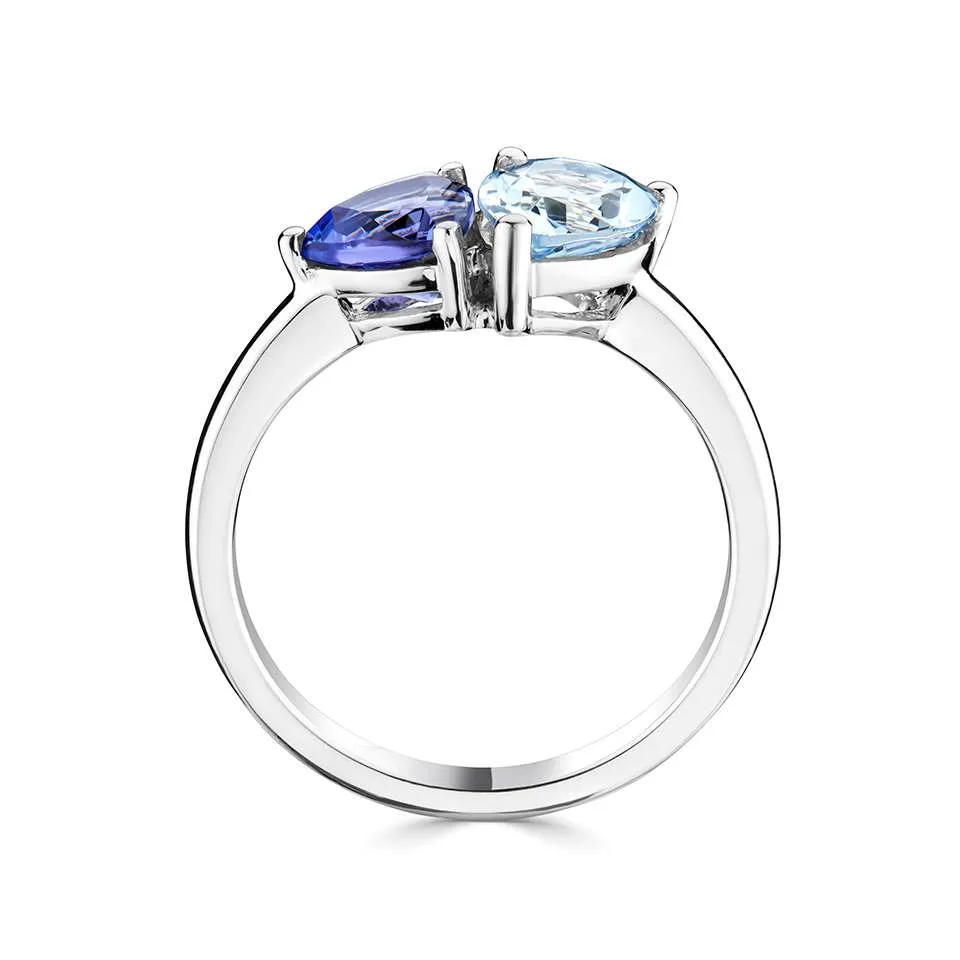18ct White Gold 0.96ct Aquamarine And 0.90ct Tanzanite Ring