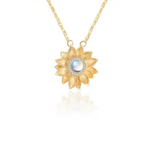 18K Gold Plated Silver Flower Moonstone Pendants Necklace June Birthstone for Women