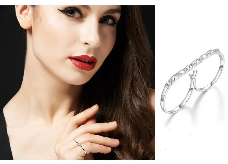 18k Gold Stud Bar Double Ring