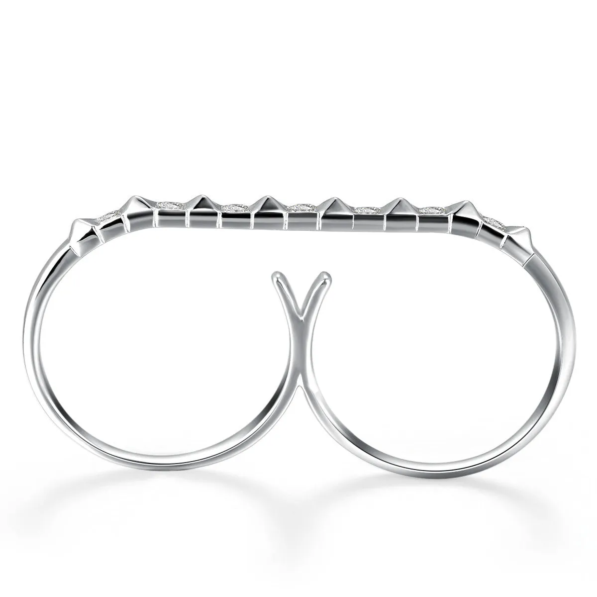 18k Gold Stud Bar Double Ring