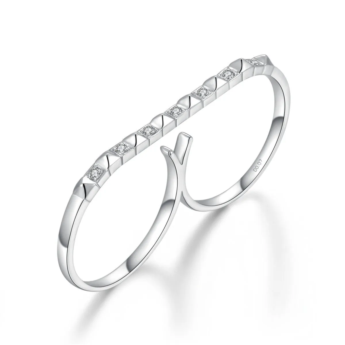 18k Gold Stud Bar Double Ring