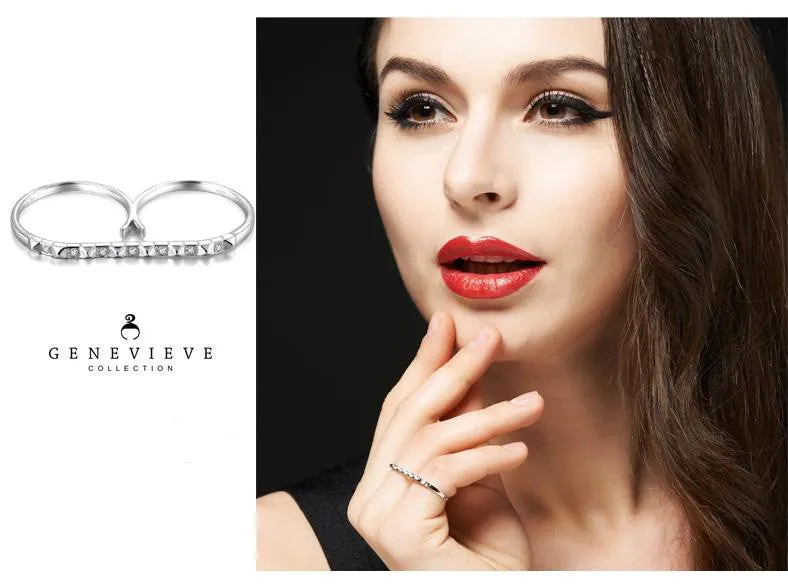 18k Gold Stud Bar Double Ring