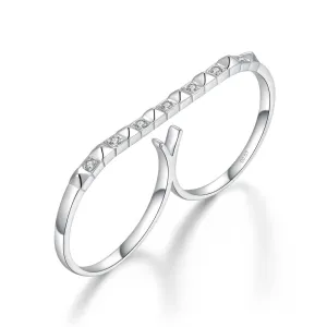 18k Gold Stud Bar Double Ring