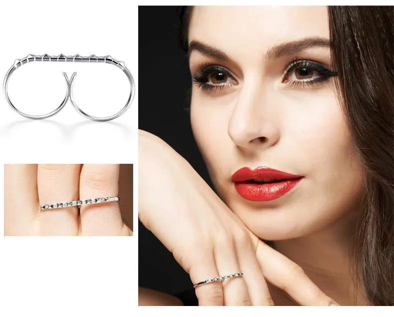 18k Gold Stud Bar Double Ring
