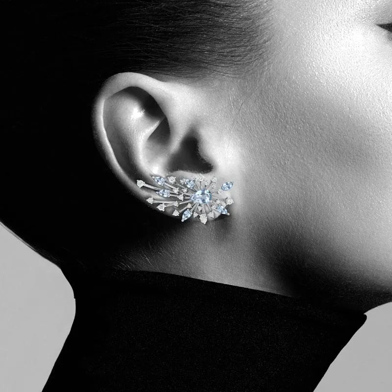 18k Luminus White Gold Earring With 1.61 Cts Vs-Gh Diamonds  And Aquamarine