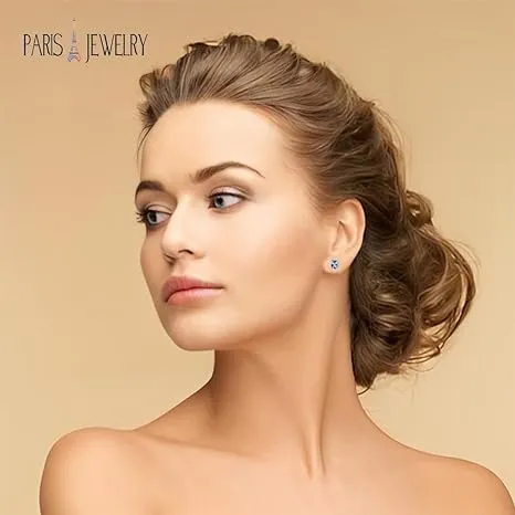 18k White Gold Plated 1 Ct Created Halo Princess Cut Aquamarine Stud Earrings