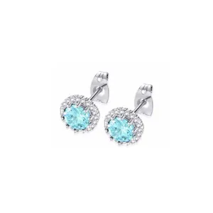 18k White Gold Plated 2 Ct Created Halo Round Aquamarine Stud Earrings