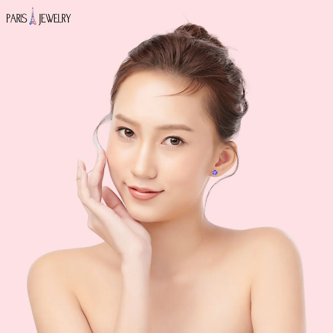 18k Yellow Gold Plated 1/2Ct Created Tanzanite and Aquamarine 2 Pair Round Stud Earrings
