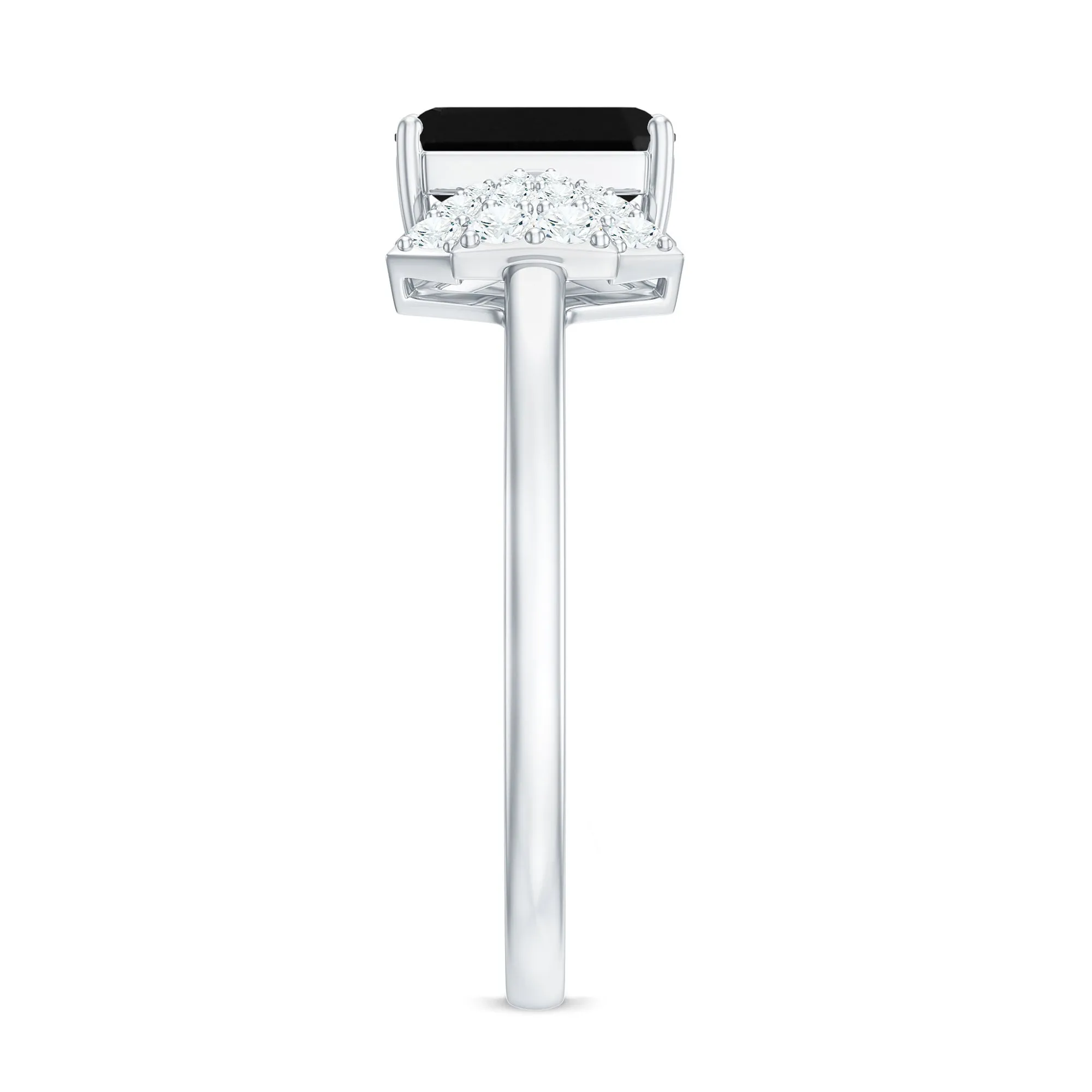2 CT Octagon Cut Created Black Diamond and Diamond Solitaire Engagement Ring