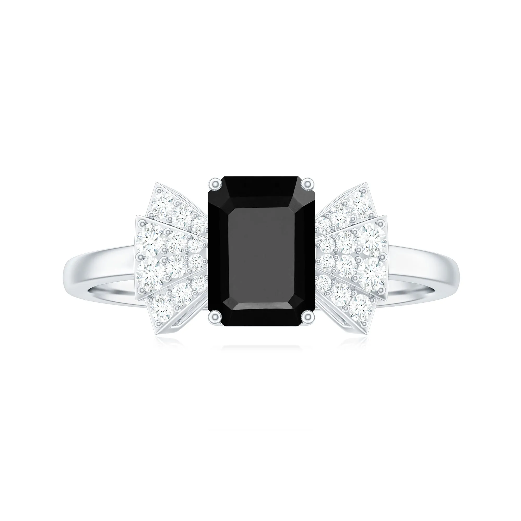 2 CT Octagon Cut Created Black Diamond and Diamond Solitaire Engagement Ring