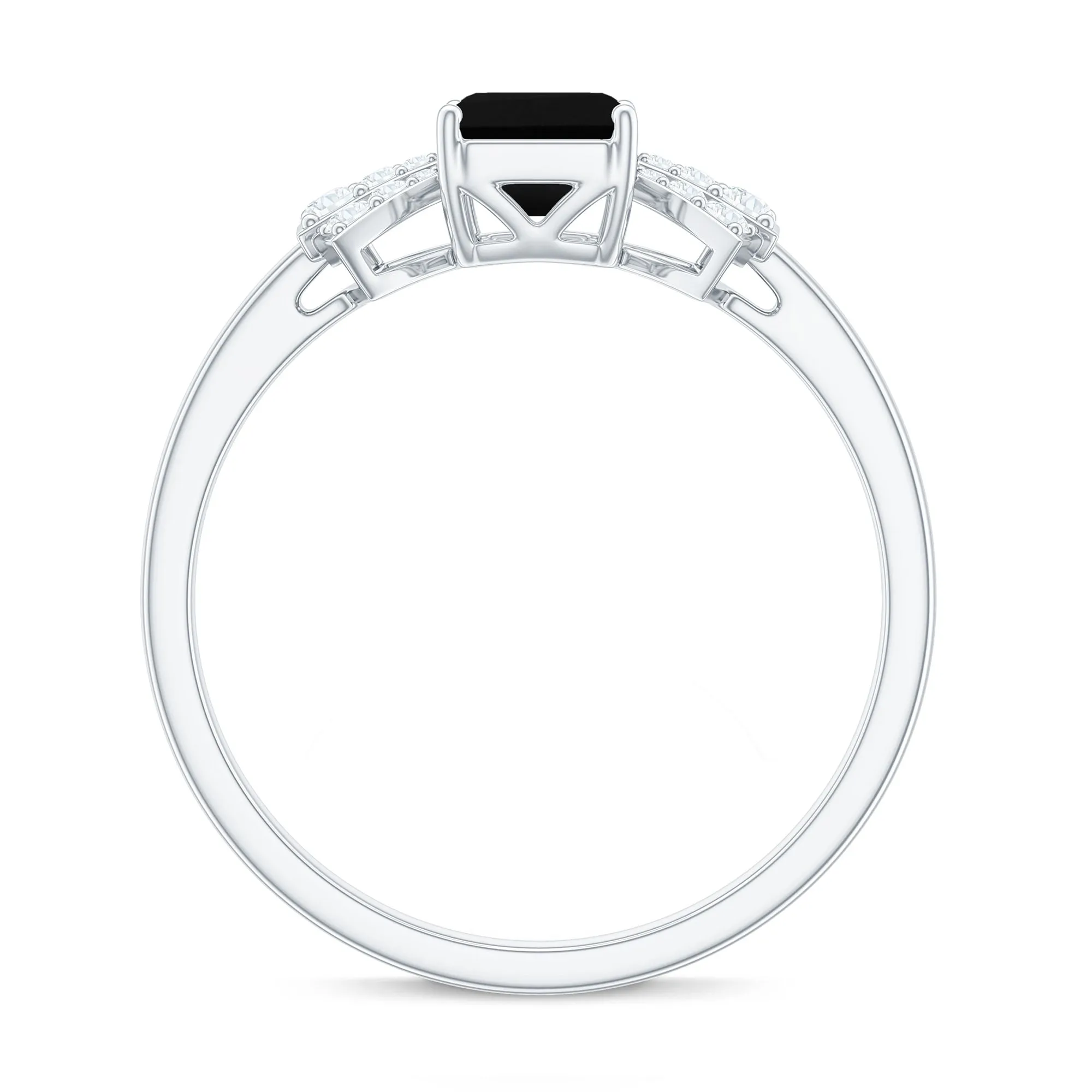 2 CT Octagon Cut Created Black Diamond and Diamond Solitaire Engagement Ring