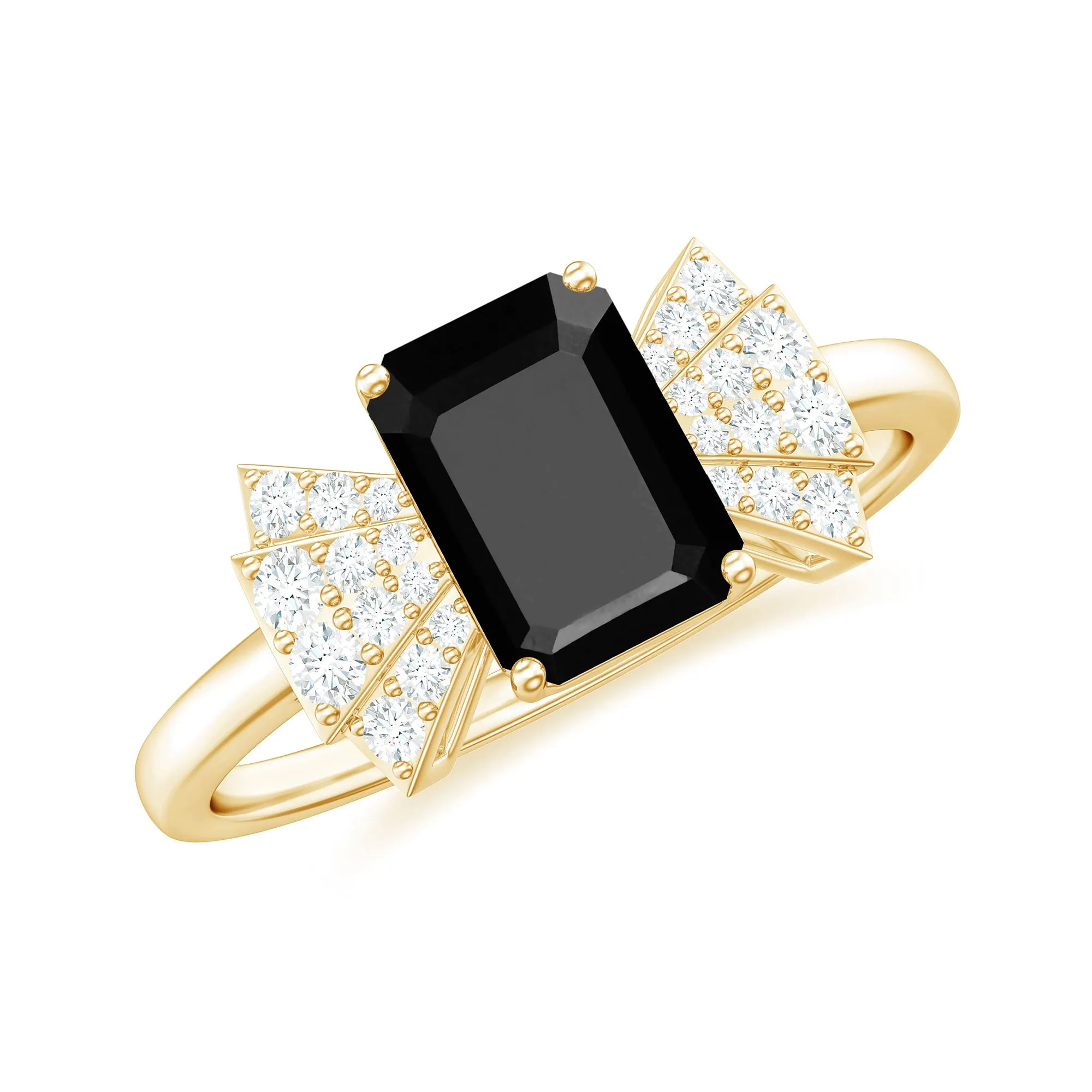 2 CT Octagon Cut Created Black Diamond and Diamond Solitaire Engagement Ring