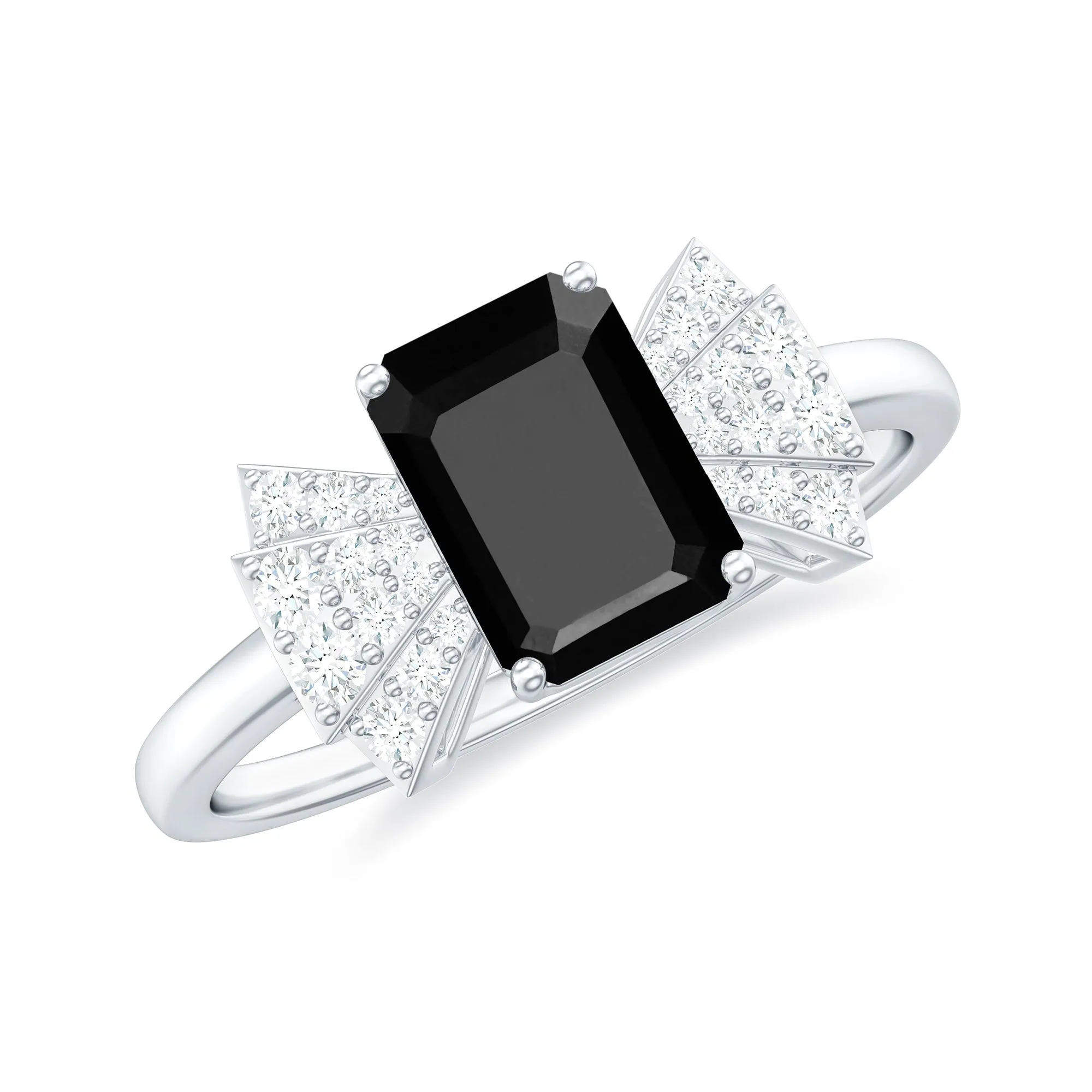2 CT Octagon Cut Created Black Diamond and Diamond Solitaire Engagement Ring