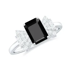 2 CT Octagon Cut Created Black Diamond and Diamond Solitaire Engagement Ring