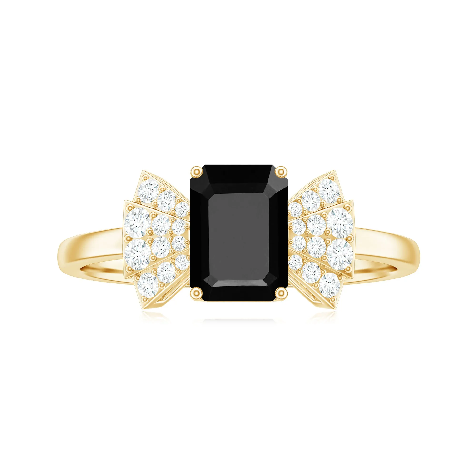 2 CT Octagon Cut Created Black Diamond and Diamond Solitaire Engagement Ring