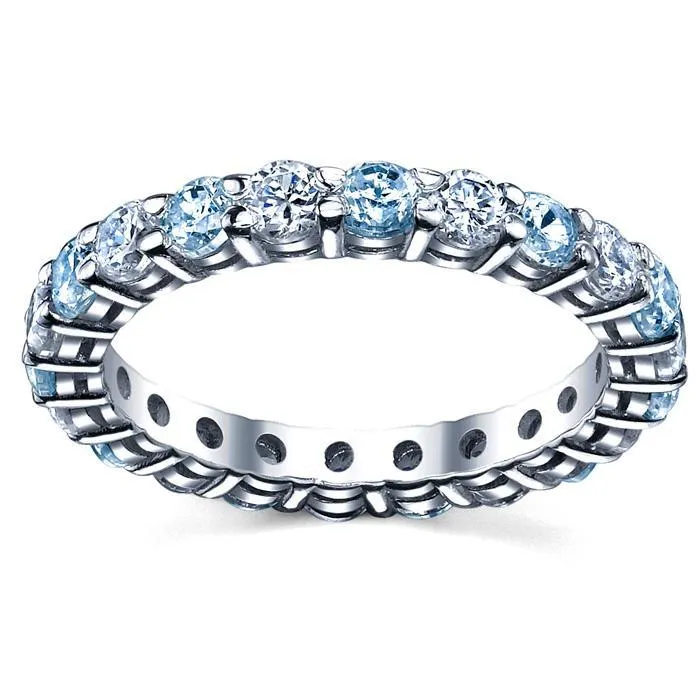 2.00cttw Diamond and Aquamarine Eternity Band