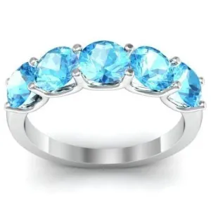 2.00cttw U Prong Aquamarine Five Stone Ring