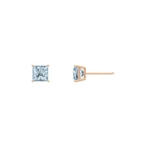 24k Rose Gold Plated 2 Cttw Aquamarine Square Stud Earrings
