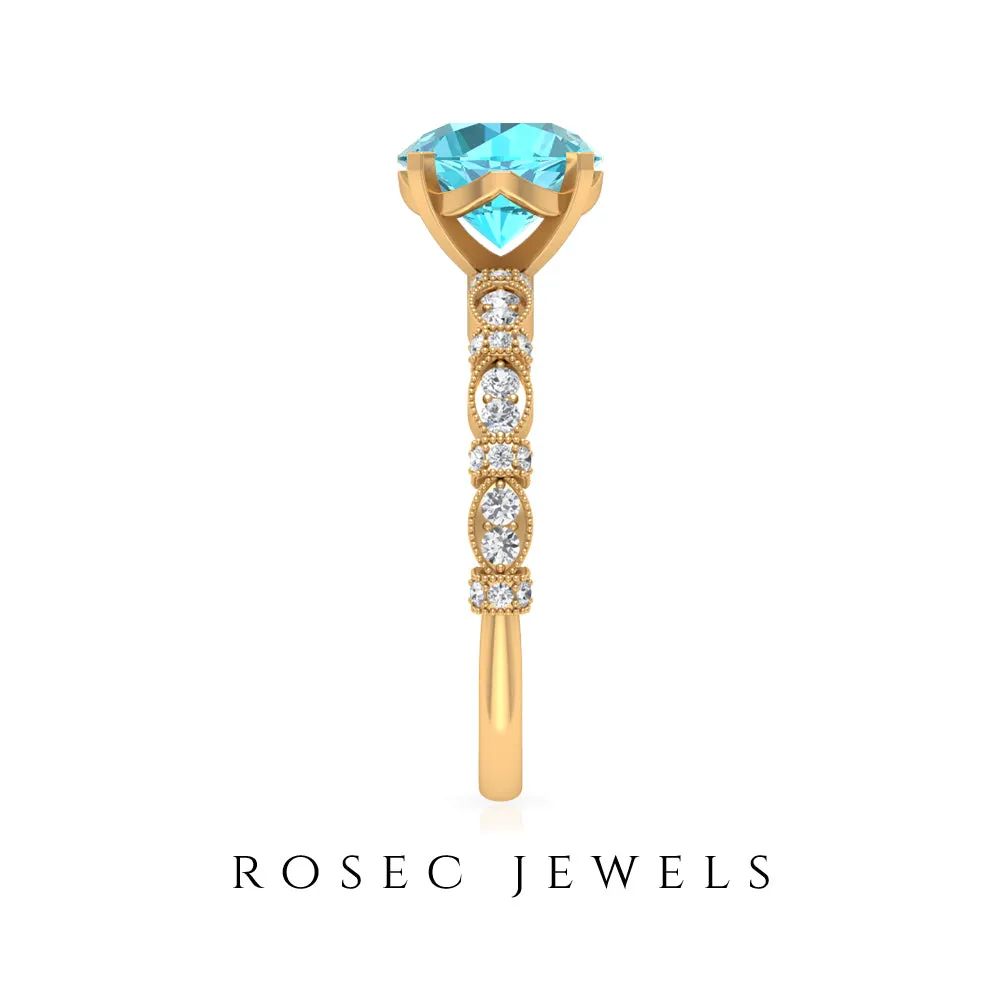 2.50 CT Solitaire Swiss Blue Topaz Engagement Ring with Diamond