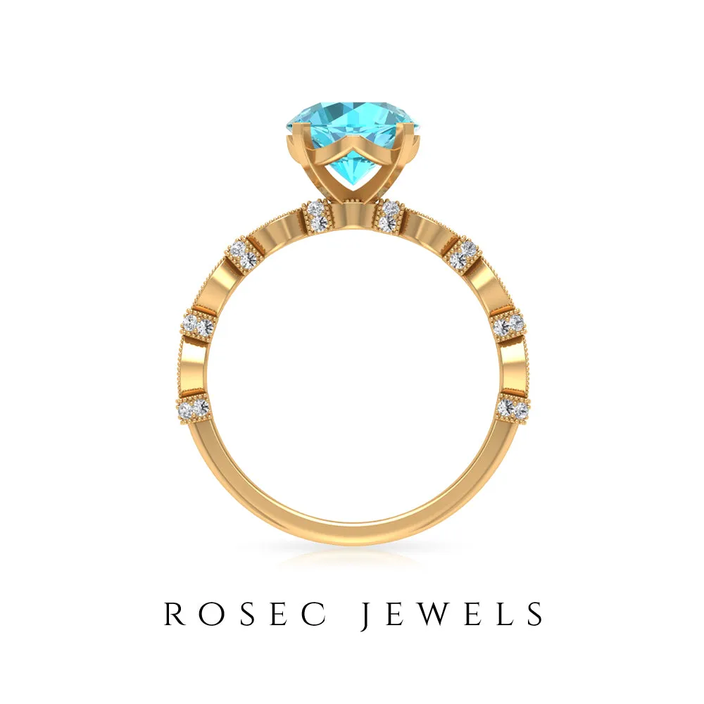 2.50 CT Solitaire Swiss Blue Topaz Engagement Ring with Diamond