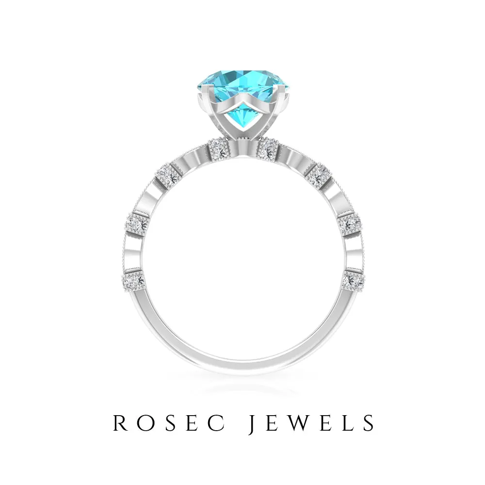 2.50 CT Solitaire Swiss Blue Topaz Engagement Ring with Diamond